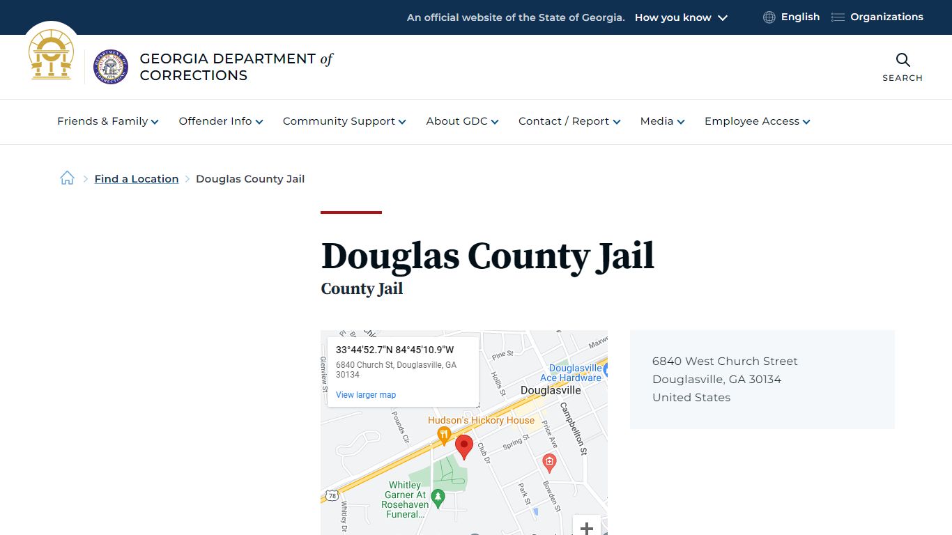 Douglas County Jail | Georgia Department of Corrections